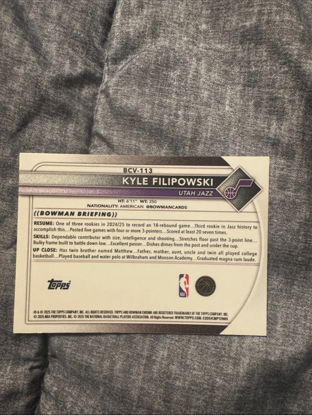 Topps Kyle Filipowski trading card - Picture 2 of 2